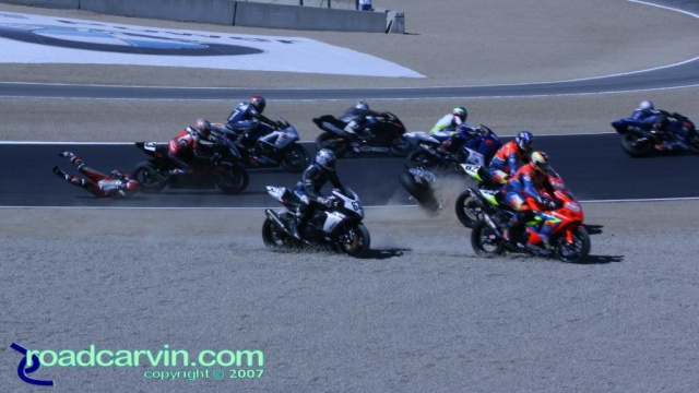2007 Red Bull U.S. Grand Prix - AMA Superbike Start - Crash
